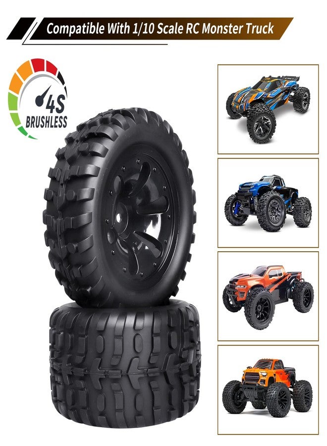 FriHobby Preglued 1/10 RC Truck Wheels Tires Set 2.8" Tires 12mm Hex Compatible with Traxxas Stampede Rustler 4×4 2WD Redcat Blackout Volcano Brushless Lipo Power 2S-4S - Image 3